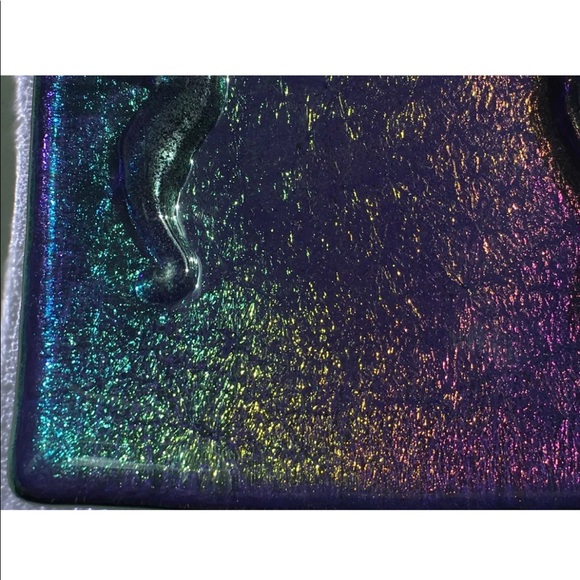 Stoddard Studio Fused Glass Square Iridescent Rainbow Dish w/ Seahorses 6x6 NEW - Picture 3 of 4